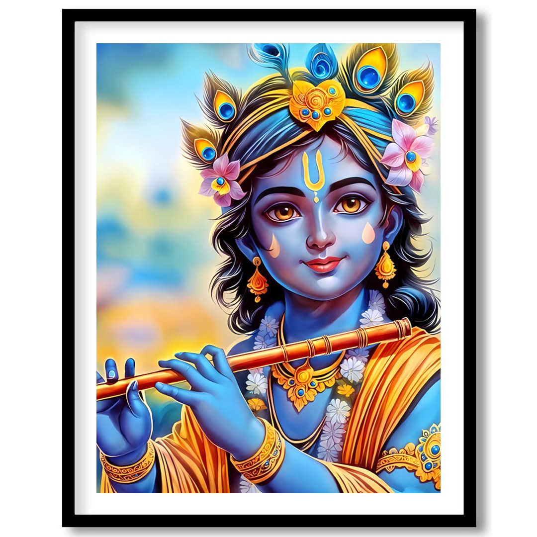 Immerse your space with this enchanting depiction of a divine figure playing the flute. The for decor