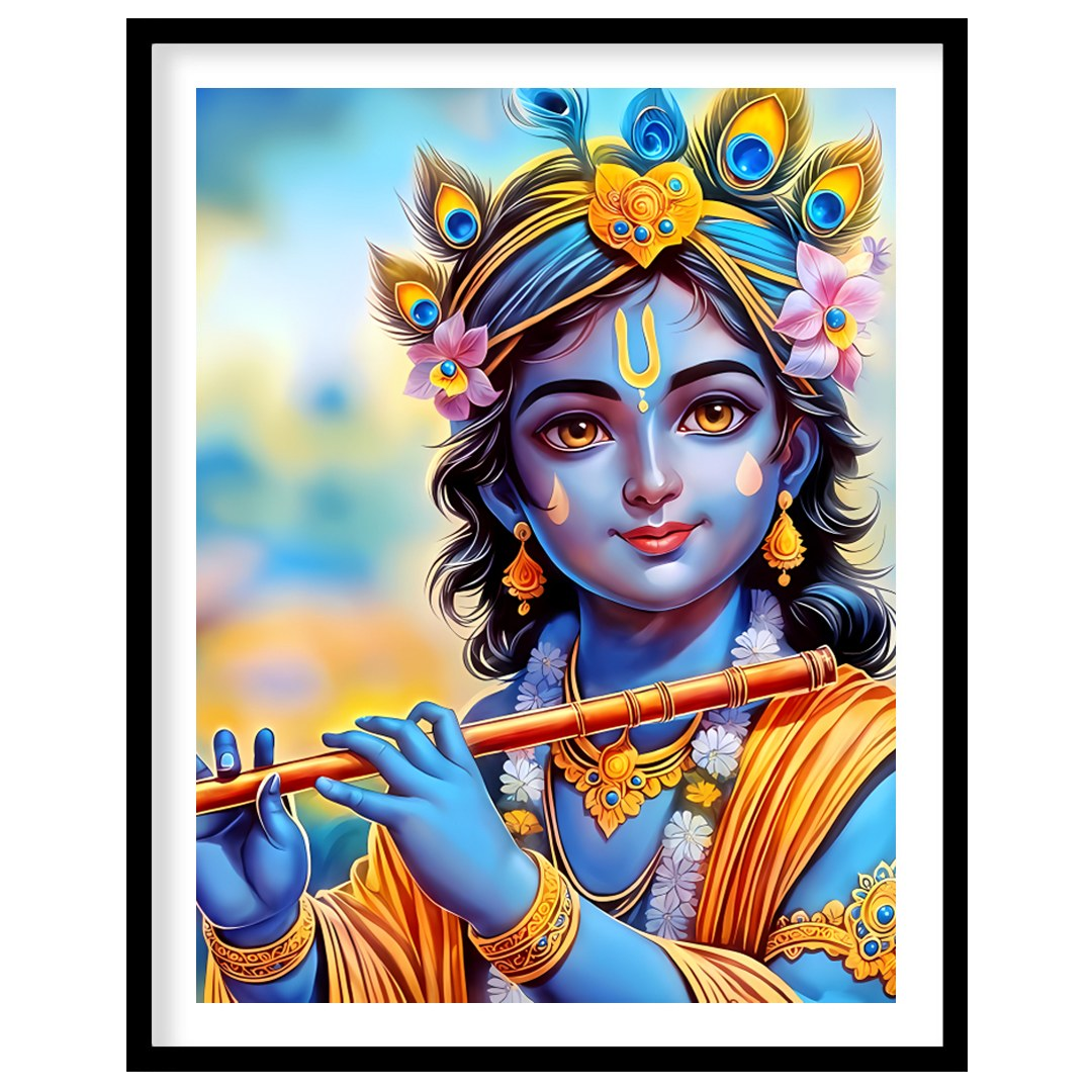 Immerse your space with this enchanting depiction of a divine figure playing the flute. The for decor