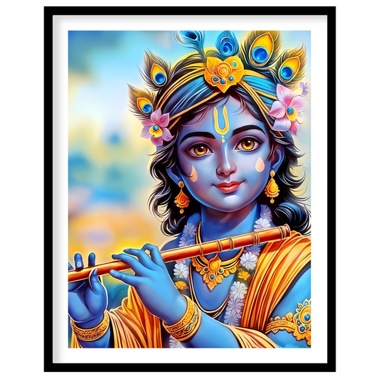 Immerse your space with this enchanting depiction of a divine figure playing the flute. The for decor
