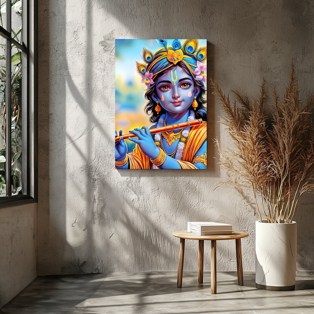 Immerse your space with this enchanting depiction of a divine figure playing the flute. The for Entrance