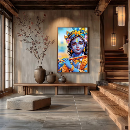 Immerse your space with this enchanting depiction of a divine figure playing the flute. The for Hall