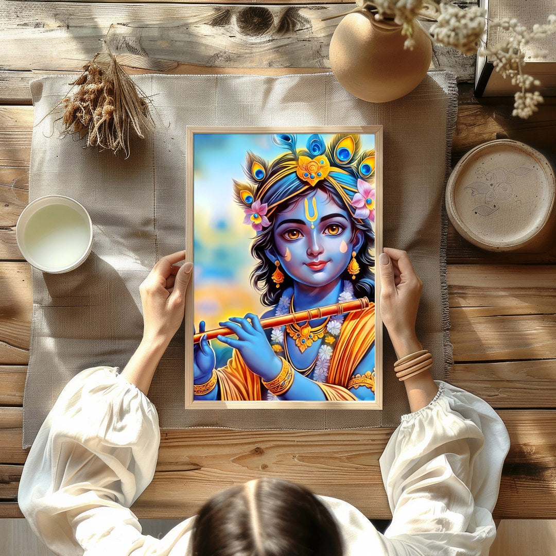 Immerse your space with this enchanting depiction of a divine figure playing the flute. The for Kitchen