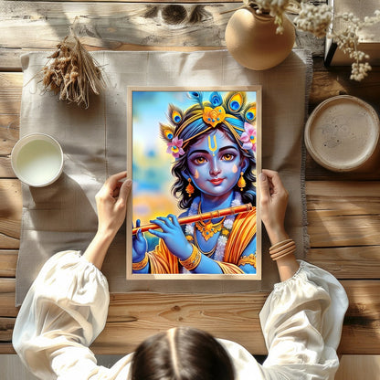 Immerse your space with this enchanting depiction of a divine figure playing the flute. The for Kitchen