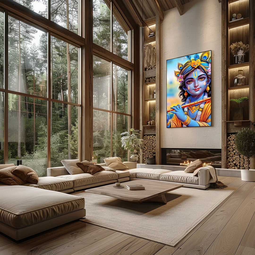 Immerse your space with this enchanting depiction of a divine figure playing the flute. The for Living Room