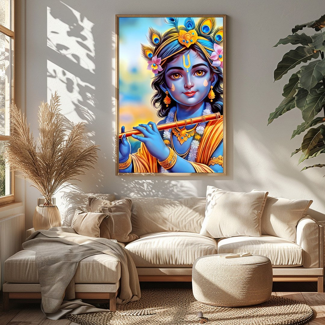 Immerse your space with this enchanting depiction of a divine figure playing the flute. The for Sitting Area