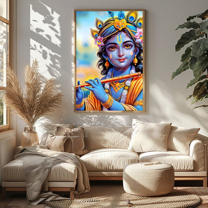 Immerse your space with this enchanting depiction of a divine figure playing the flute. The for Sitting Area