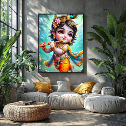 Add a touch of divine charm to your space with this enchanting artwork of a cherubic figure playing for Balcony