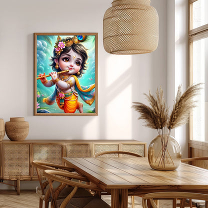 Add a touch of divine charm to your space with this enchanting artwork of a cherubic figure playing for Extra Kitchen