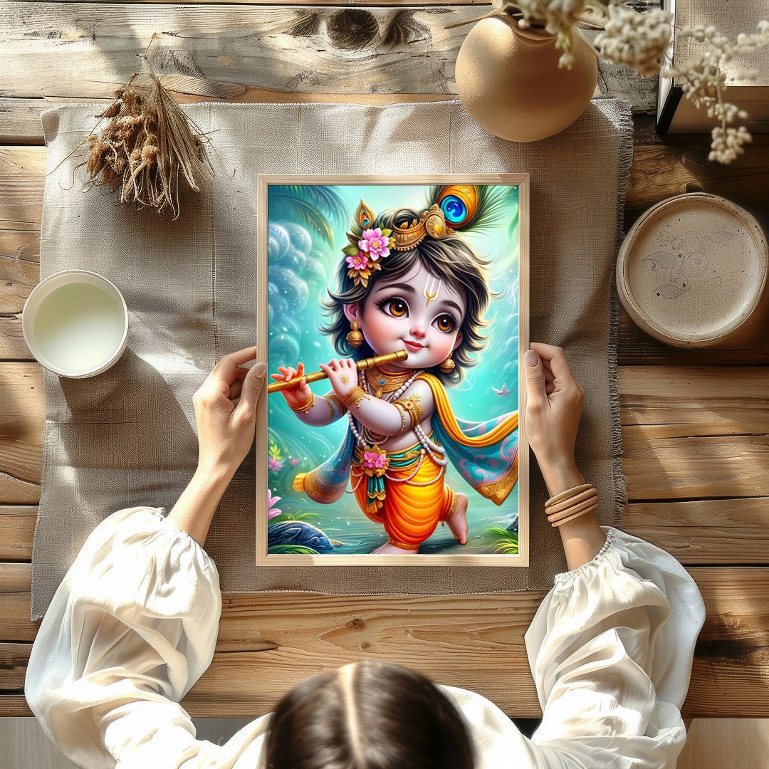 Add a touch of divine charm to your space with this enchanting artwork of a cherubic figure playing for Kitchen