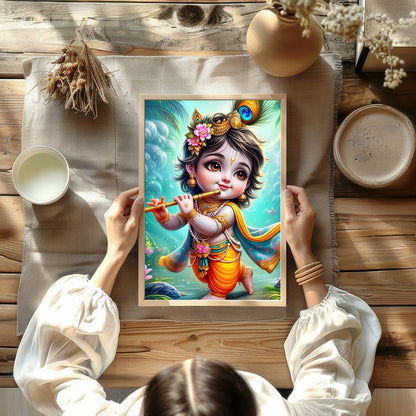 Add a touch of divine charm to your space with this enchanting artwork of a cherubic figure playing for Kitchen
