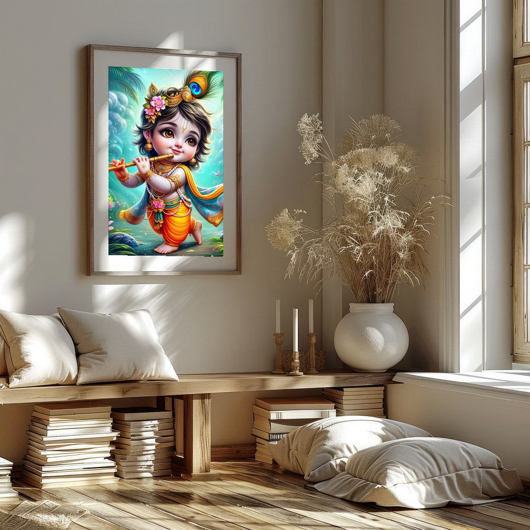Add a touch of divine charm to your space with this enchanting artwork of a cherubic figure playing for lovely-house