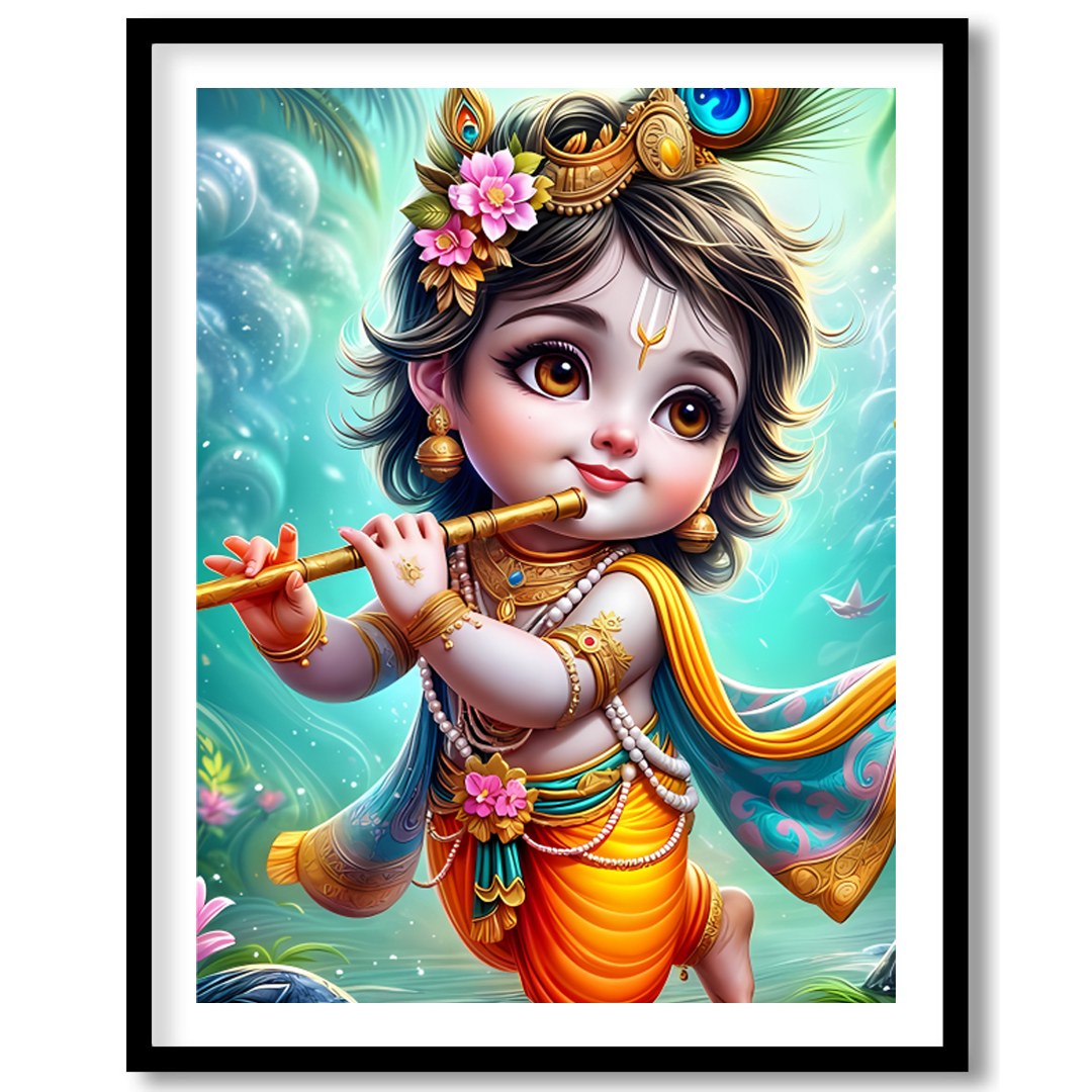 Add a touch of divine charm to your space with this enchanting artwork of a cherubic figure playing for place