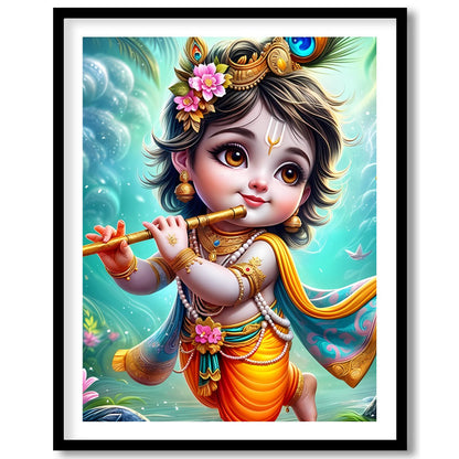 Add a touch of divine charm to your space with this enchanting artwork of a cherubic figure playing for place