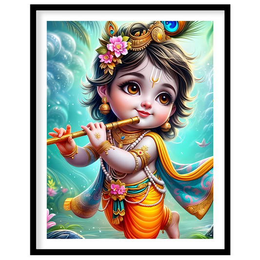 Add a touch of divine charm to your space with this enchanting artwork of a cherubic figure playing for place