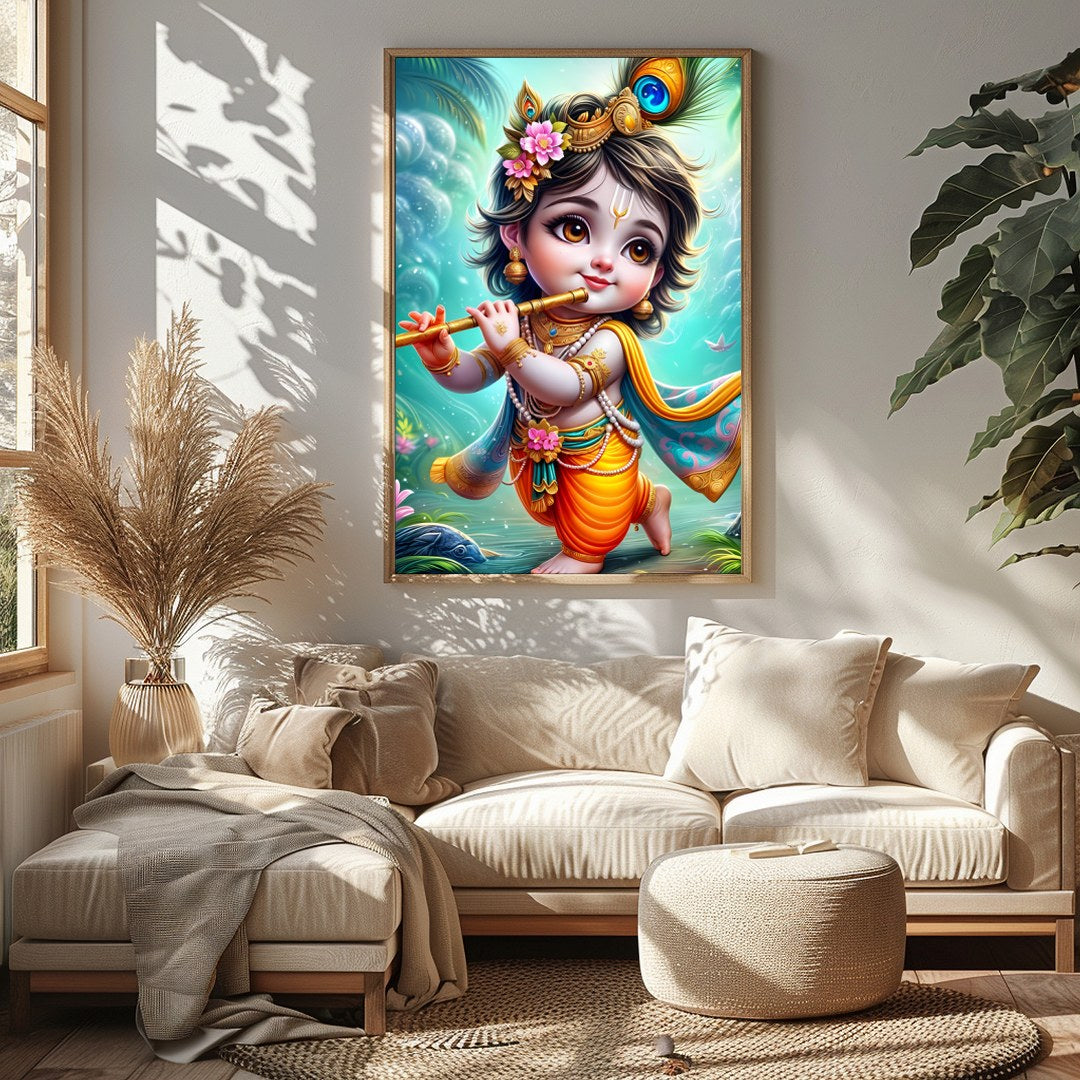 Add a touch of divine charm to your space with this enchanting artwork of a cherubic figure playing for Sitting Area