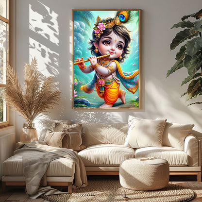 Add a touch of divine charm to your space with this enchanting artwork of a cherubic figure playing for Sitting Area