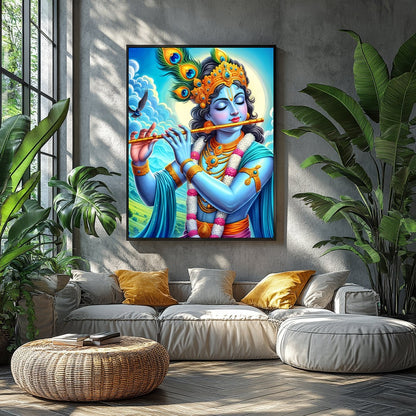 Immerse yourself in the divine serenity of Lord Krishna as he plays a melodious tune on his flute. for Balcony