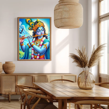 Immerse yourself in the divine serenity of Lord Krishna as he plays a melodious tune on his flute. for Extra Kitchen