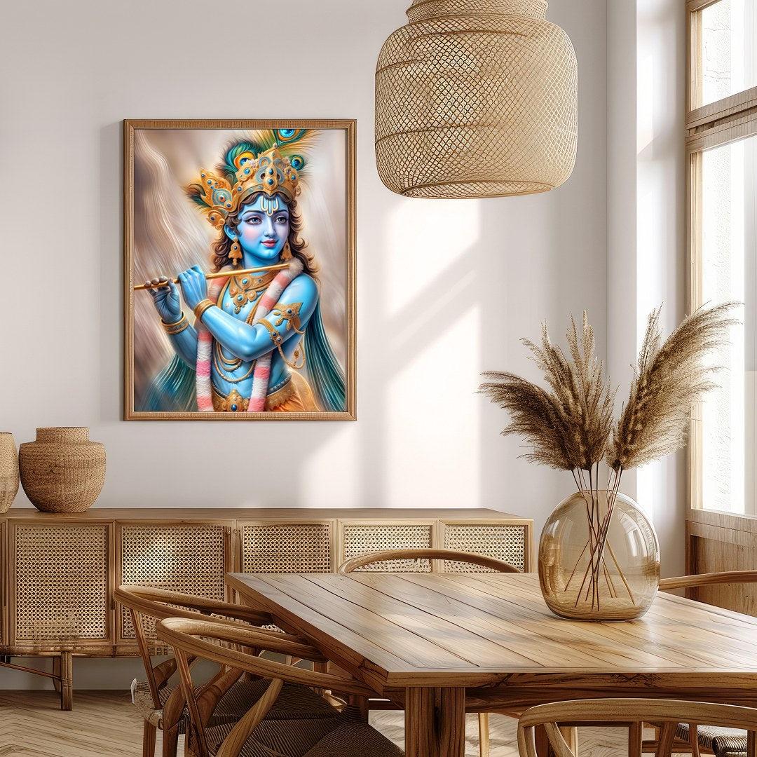 Experience the serene elegance of the Divine Melody Krishna wall art. This stunning piece captures for Extra Kitchen