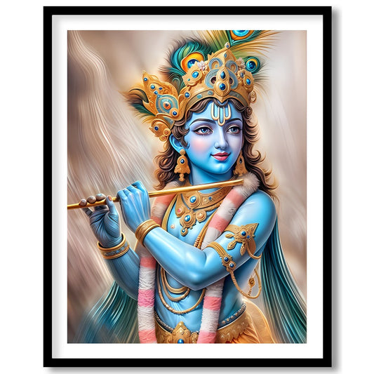 Experience the serene elegance of the Divine Melody Krishna wall art. This stunning piece captures for loft