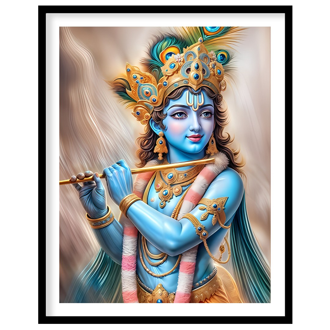 Experience the serene elegance of the Divine Melody Krishna wall art. This stunning piece captures for loft
