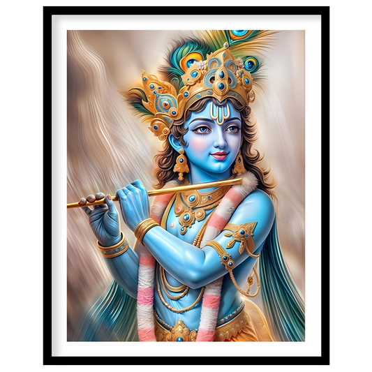 Experience the serene elegance of the Divine Melody Krishna wall art. This stunning piece captures for loft