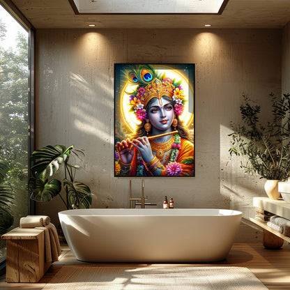 Immerse yourself in the divine elegance of this vibrant artwork featuring the beloved deity for Bathroom