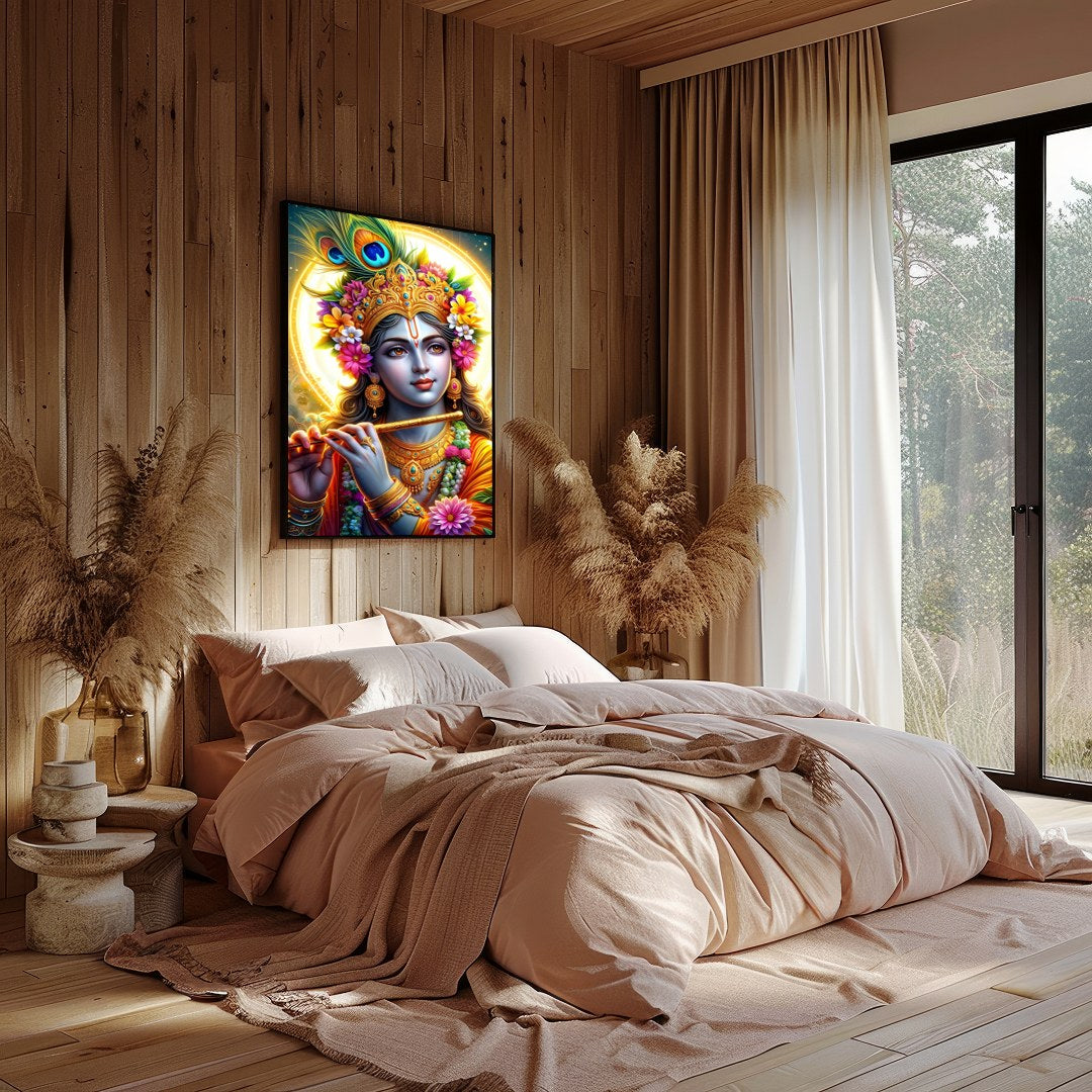 Immerse yourself in the divine elegance of this vibrant artwork featuring the beloved deity for Bedroom