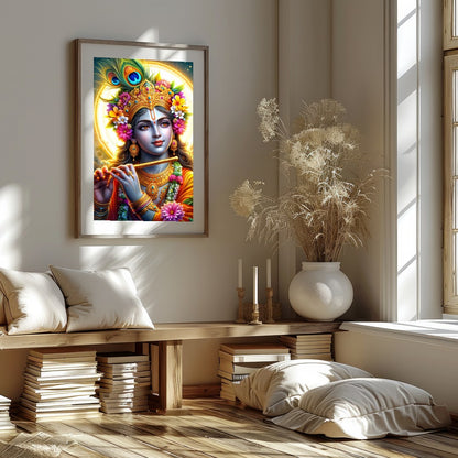 Immerse yourself in the divine elegance of this vibrant artwork featuring the beloved deity for home
