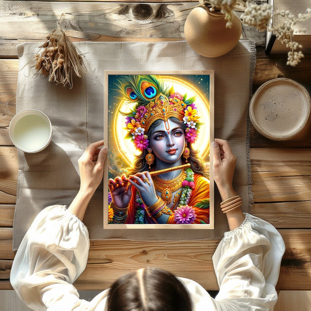 Immerse yourself in the divine elegance of this vibrant artwork featuring the beloved deity for Kitchen