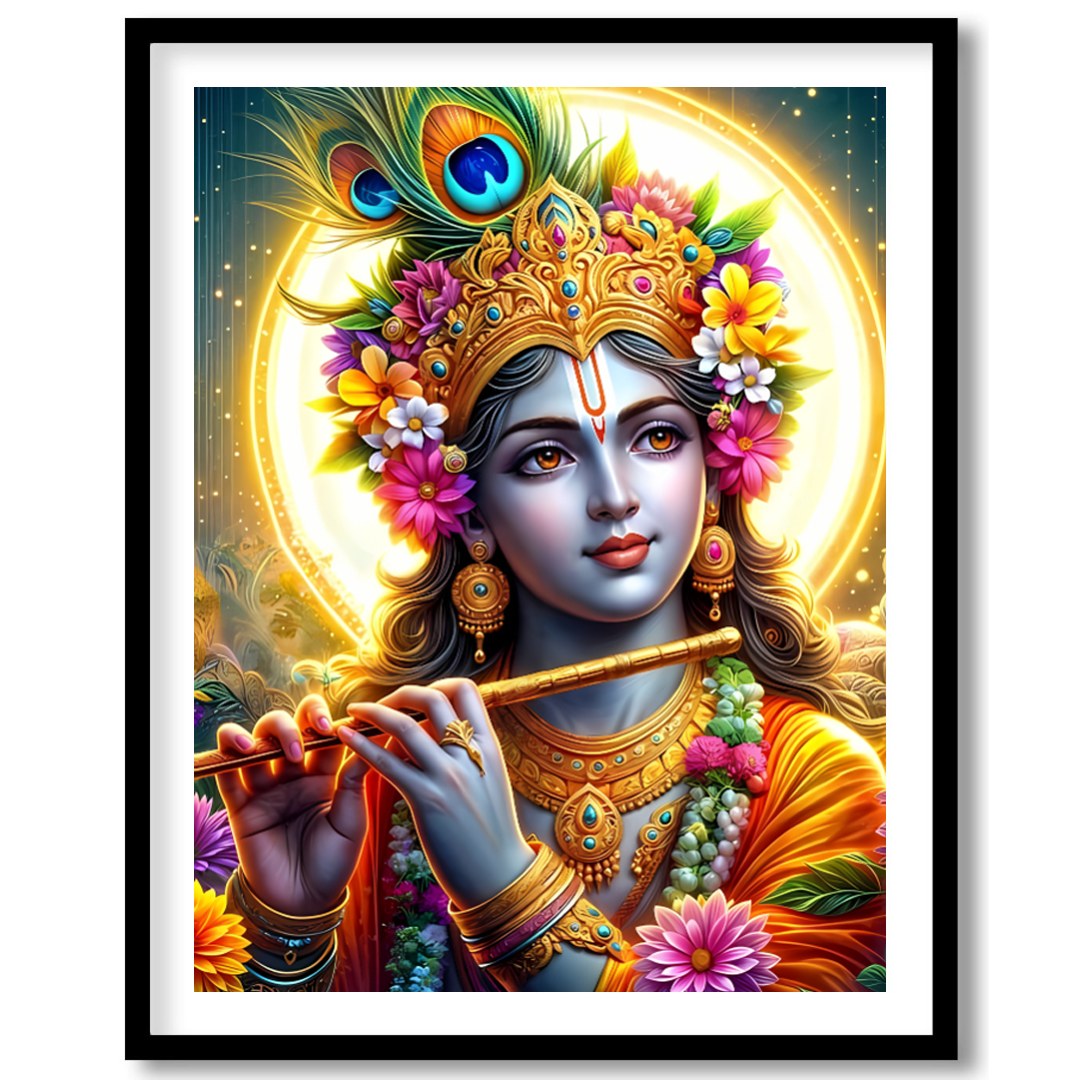 Immerse yourself in the divine elegance of this vibrant artwork featuring the beloved deity for residence