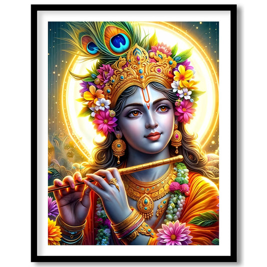Immerse yourself in the divine elegance of this vibrant artwork featuring the beloved deity for residence