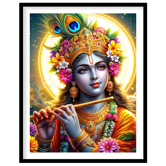 Immerse yourself in the divine elegance of this vibrant artwork featuring the beloved deity for residence