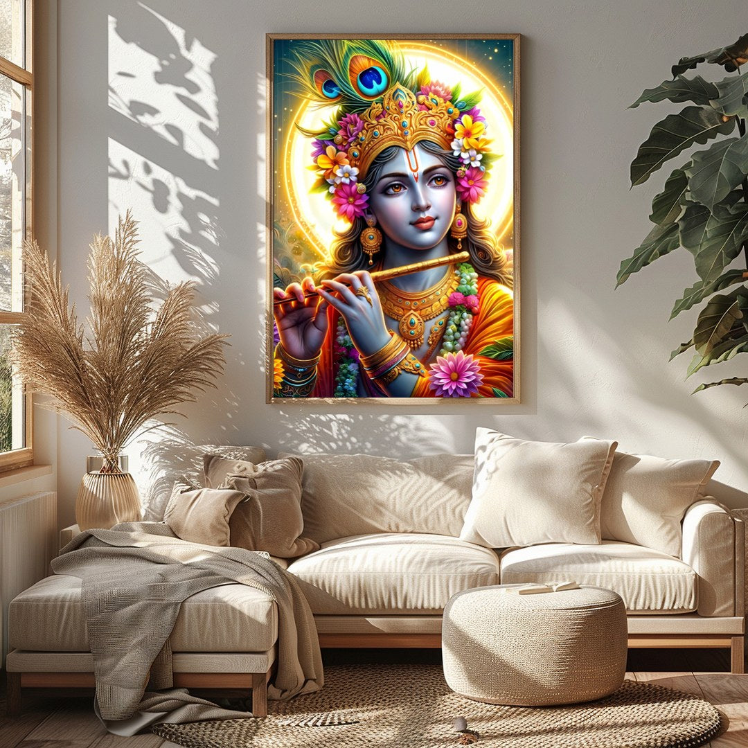 Immerse yourself in the divine elegance of this vibrant artwork featuring the beloved deity for Sitting Area