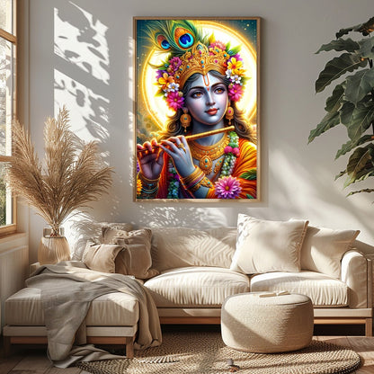Immerse yourself in the divine elegance of this vibrant artwork featuring the beloved deity for Sitting Area