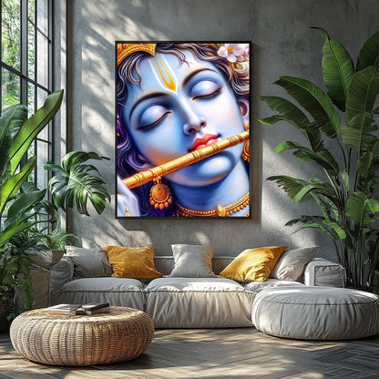 Immerse yourself in the divine tranquility of Krishna's presence with this captivating wall art for Balcony
