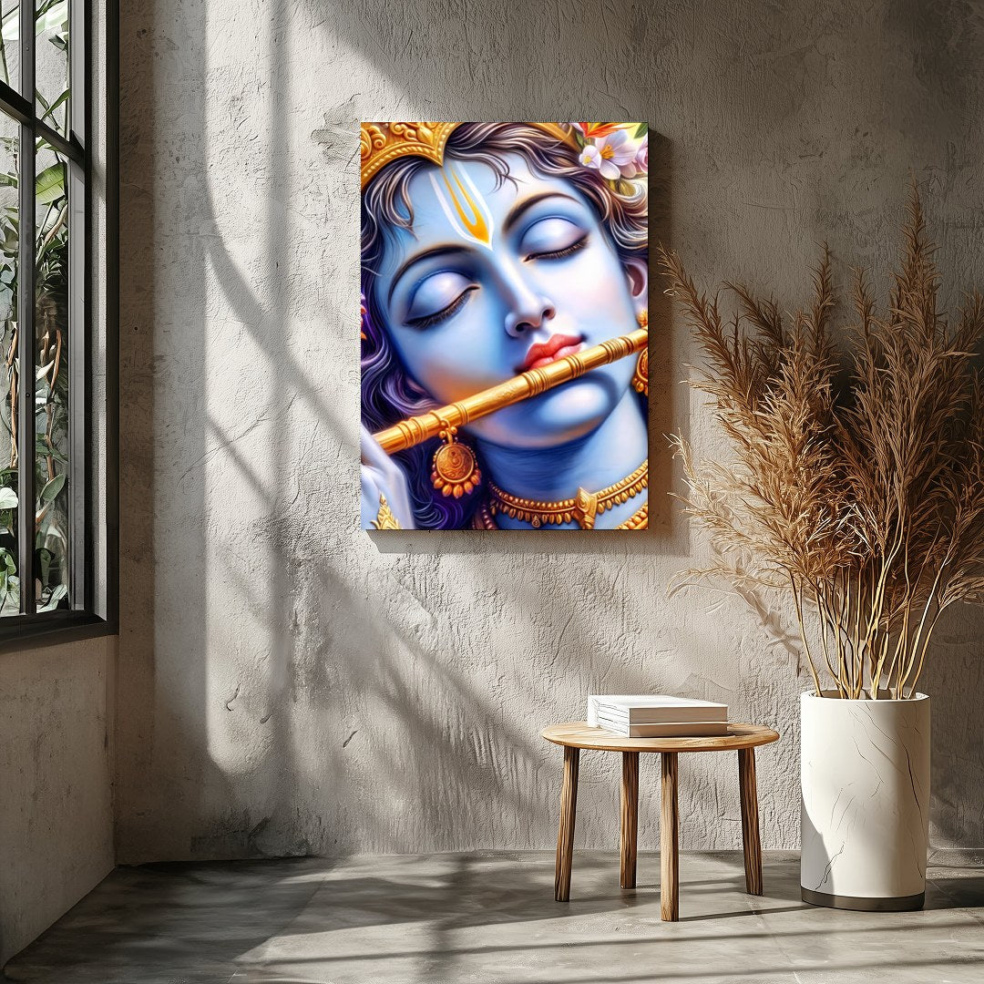 Immerse yourself in the divine tranquility of Krishna's presence with this captivating wall art for Entrance