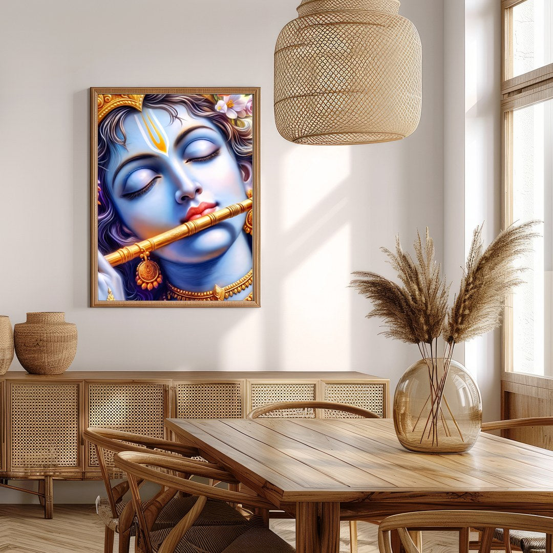 Immerse yourself in the divine tranquility of Krishna's presence with this captivating wall art for Extra Kitchen