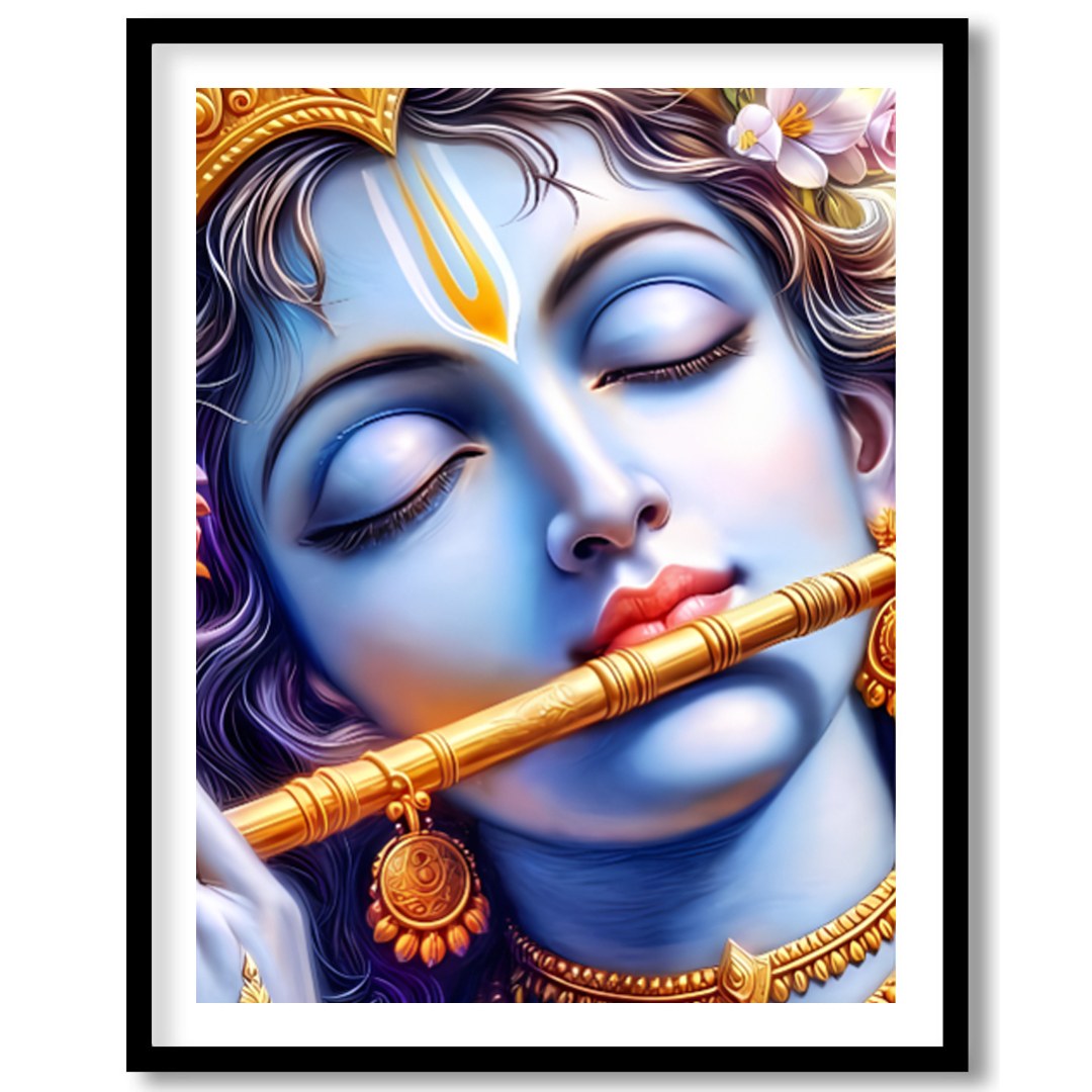 Immerse yourself in the divine tranquility of Krishna's presence with this captivating wall art for residence