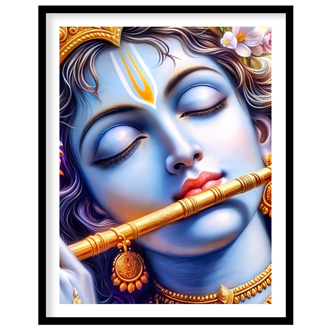 Immerse yourself in the divine tranquility of Krishna's presence with this captivating wall art for residence