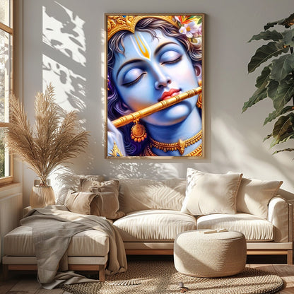 Immerse yourself in the divine tranquility of Krishna's presence with this captivating wall art for Sitting Area