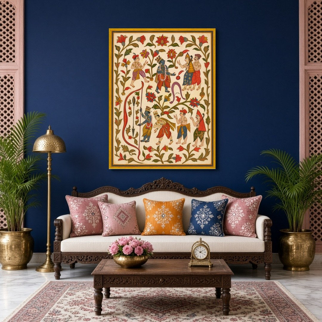 Experience the captivating allure of traditional Indian art with this Pichwai piece, illustrating for Living Room