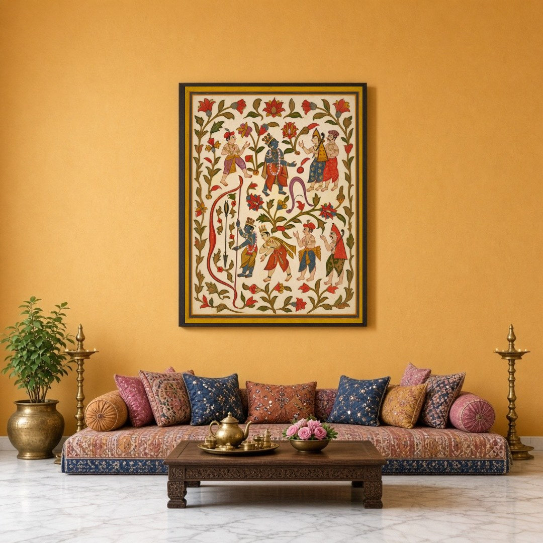 Experience the captivating allure of traditional Indian art with this Pichwai piece, illustrating for Sitting Lounge