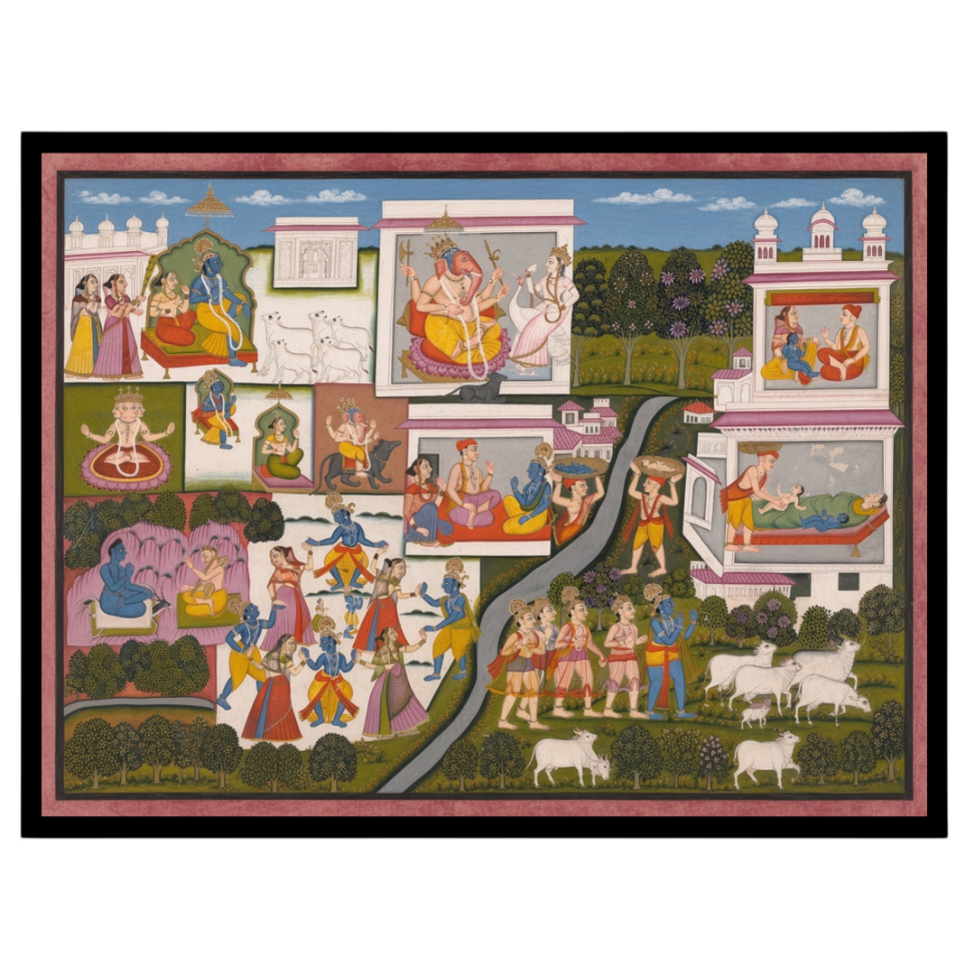 Immerse yourself in the enchanting world of Krishna with this captivating Pichwai art print. for loft