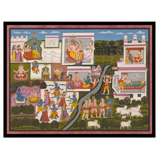 Immerse yourself in the enchanting world of Krishna with this captivating Pichwai art print. for loft
