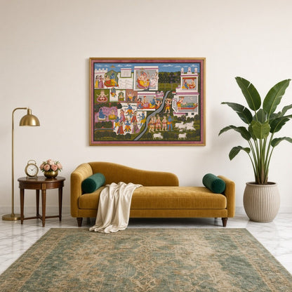 Immerse yourself in the enchanting world of Krishna with this captivating Pichwai art print. for Sitting Lounge