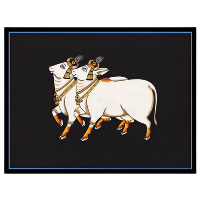 Immerse yourself in the serene grace of the 'Divine Pair of Kamdhenu Cows: Pichwai Elegance.' This for gallery