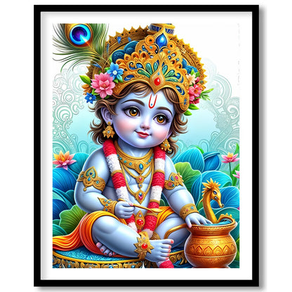 Immerse in the enchanting world of divine innocence with this vibrant depiction of Krishna as a for office