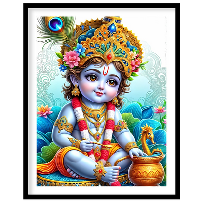 Immerse in the enchanting world of divine innocence with this vibrant depiction of Krishna as a for office