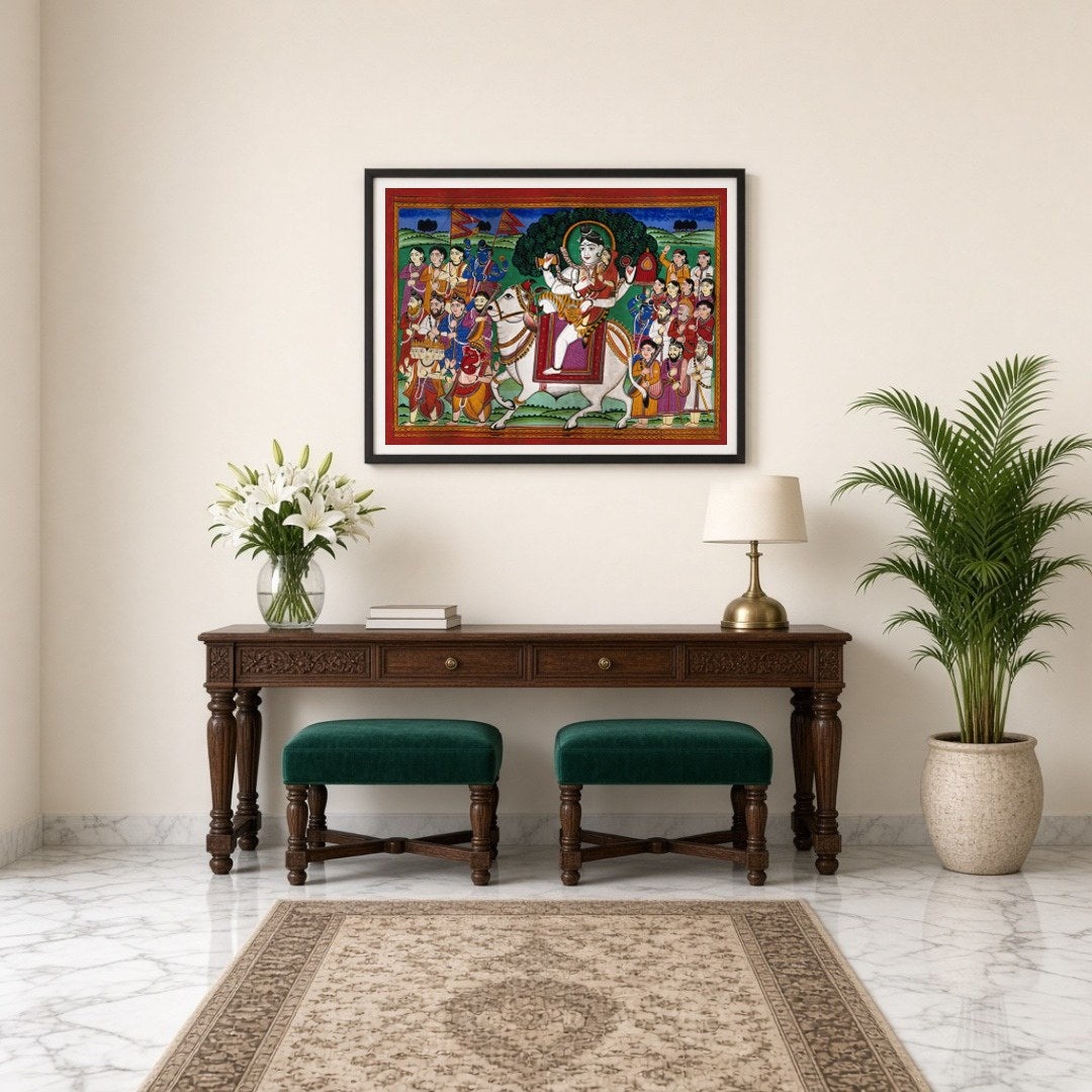 Experience the divine journey of Lord Shiva and Parvati as they grace the celestial Nandi amidst a for Entrance